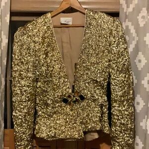 St. John Gold Sequin Blazer with Tailored Fit and Structured Shoulders